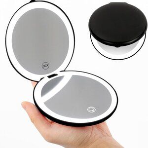 Led Lighted Folding Small Mirror with 3 Color Light, Large 4.8'' Rechargeable